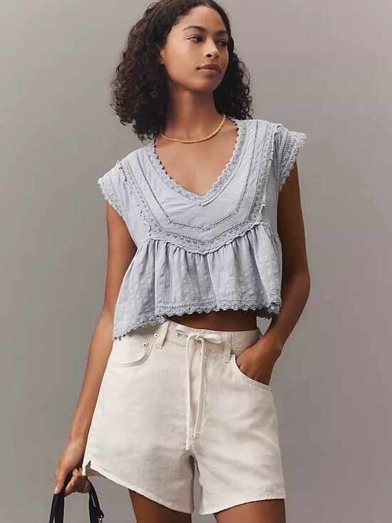 Pilcro Tops - Pilcro Anthropologie Trapeze Popover Top In Blue Size M 100% cotton